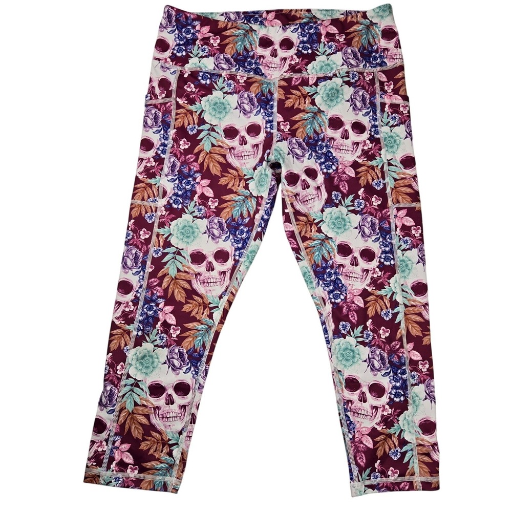 Constantly Varied Gear Skull Floral Goth Yoga‎ Leggings Festival Alt LARGE